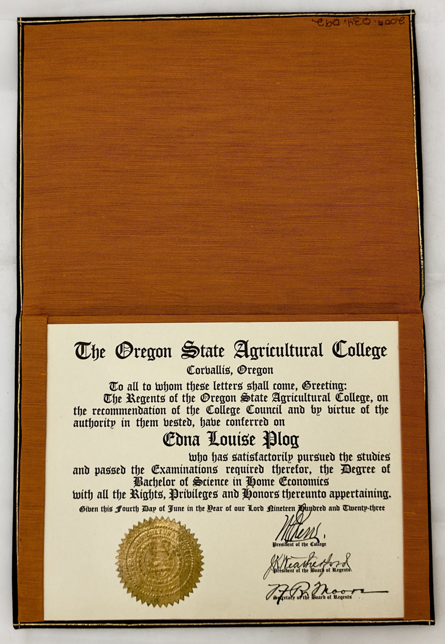 Edna Plog, Bachelor of Science